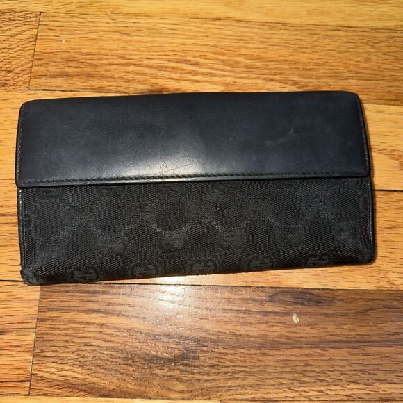 Authentic GUCCI Long Wallet Card Coin Bill Case Purse Heart Black - Picture 3 of 7